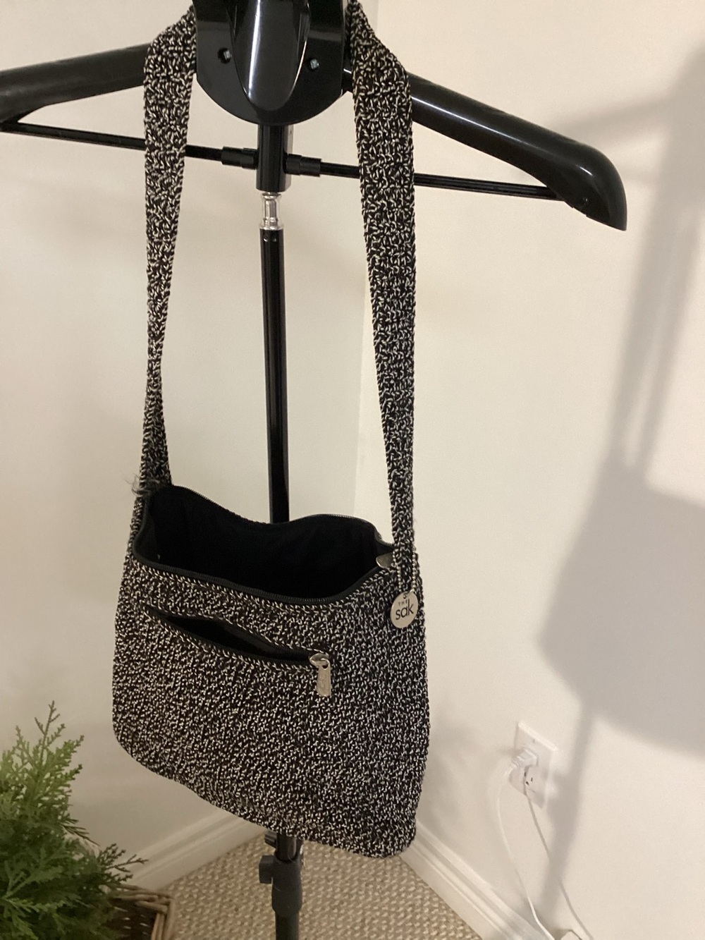 The Sak Black & White Patterned Crossbody Shoulder Hobo Bag